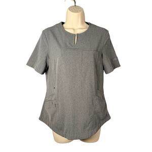 Cuddl Duds Scrub Top Womens XS Heather Gray Split Neck Short Sleeve ClimateRight